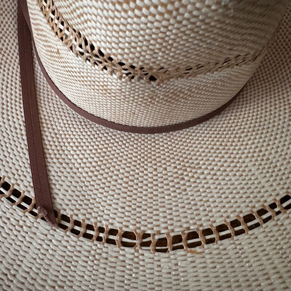 Ariat Bangora Straw Cowboy Hat Vented Cattleman Crease Western Mens 3 Eyelets